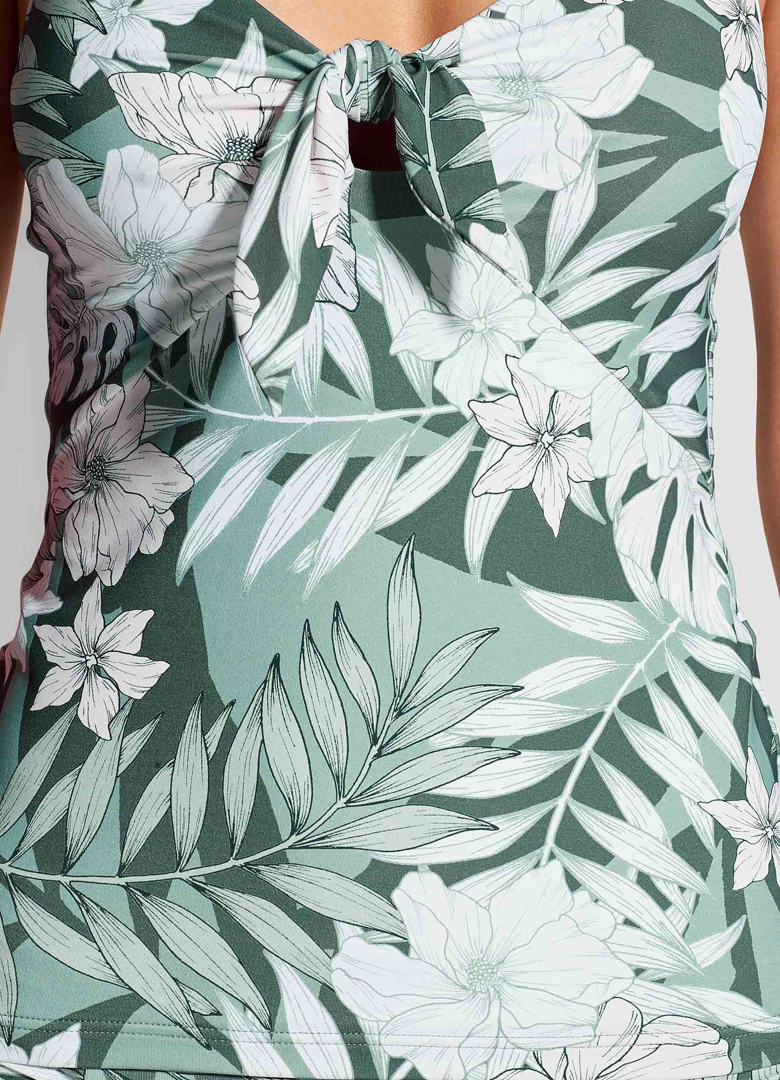 Copacabana Tie Front Singlet Tankini Top - Vine