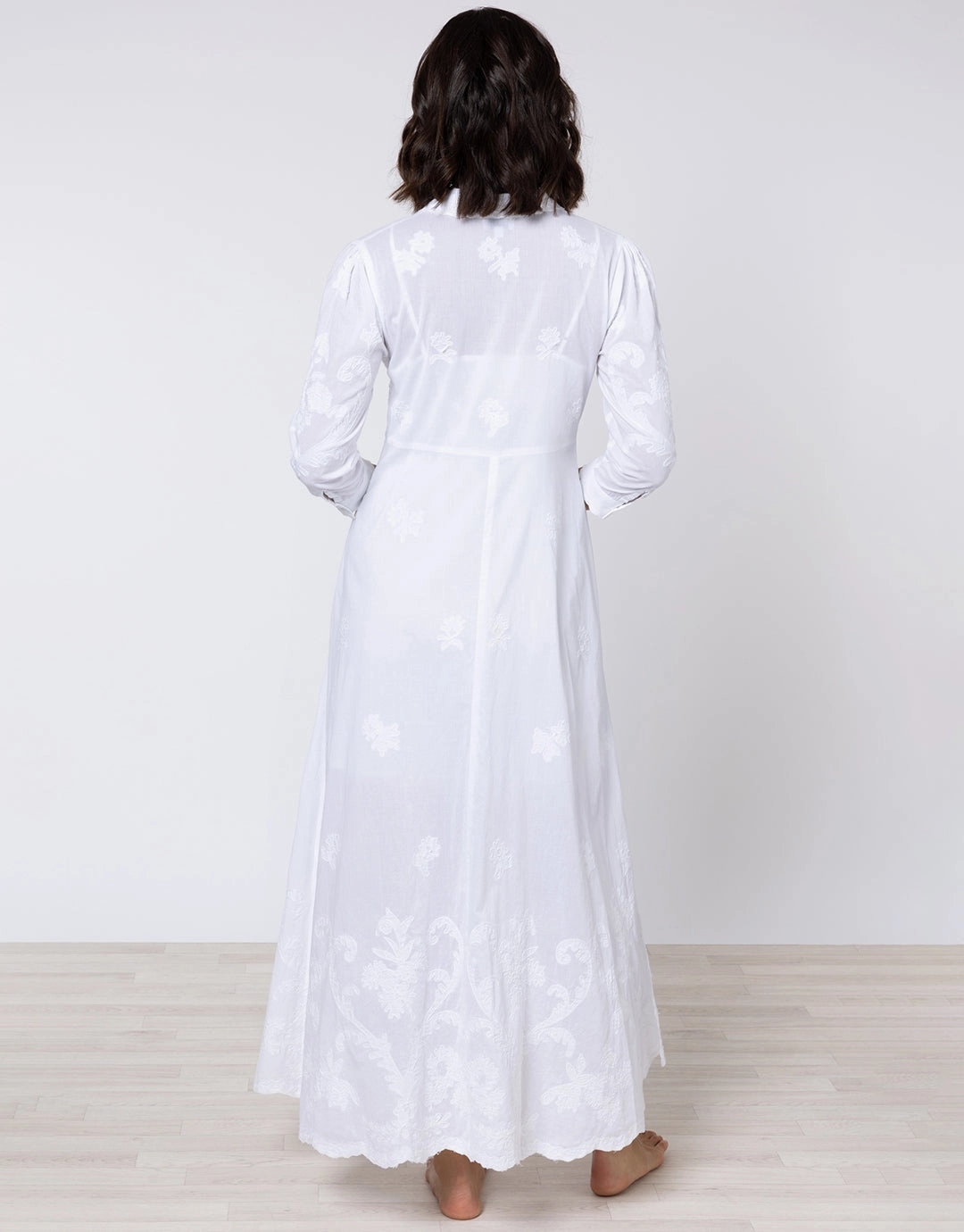Cotton Maxi Dress with Vintage Embroidery - White