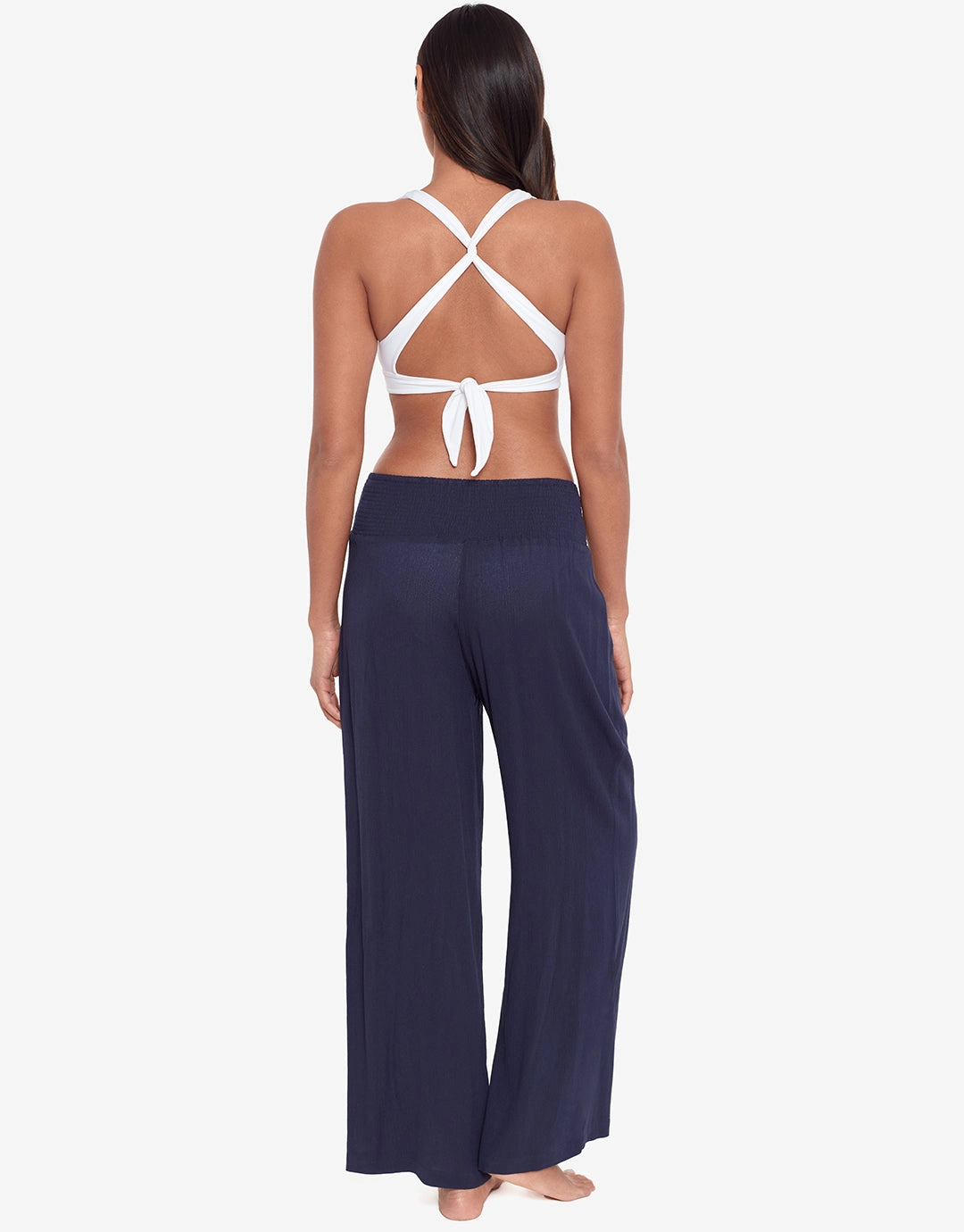 Crinkle Smocked Waist Beach Pant - Dark Navy