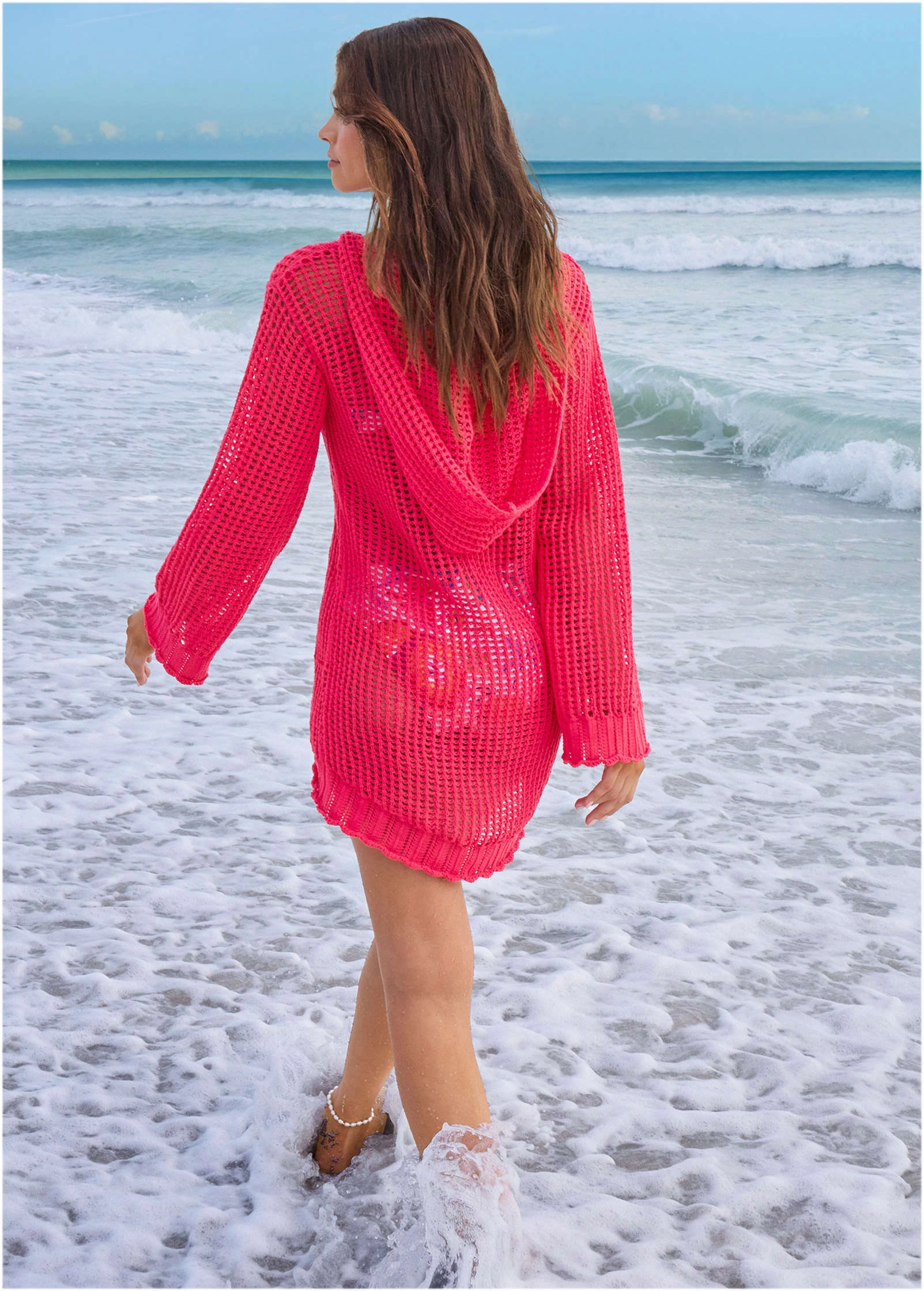 Crochet Cover-Up Dress - Raspberry