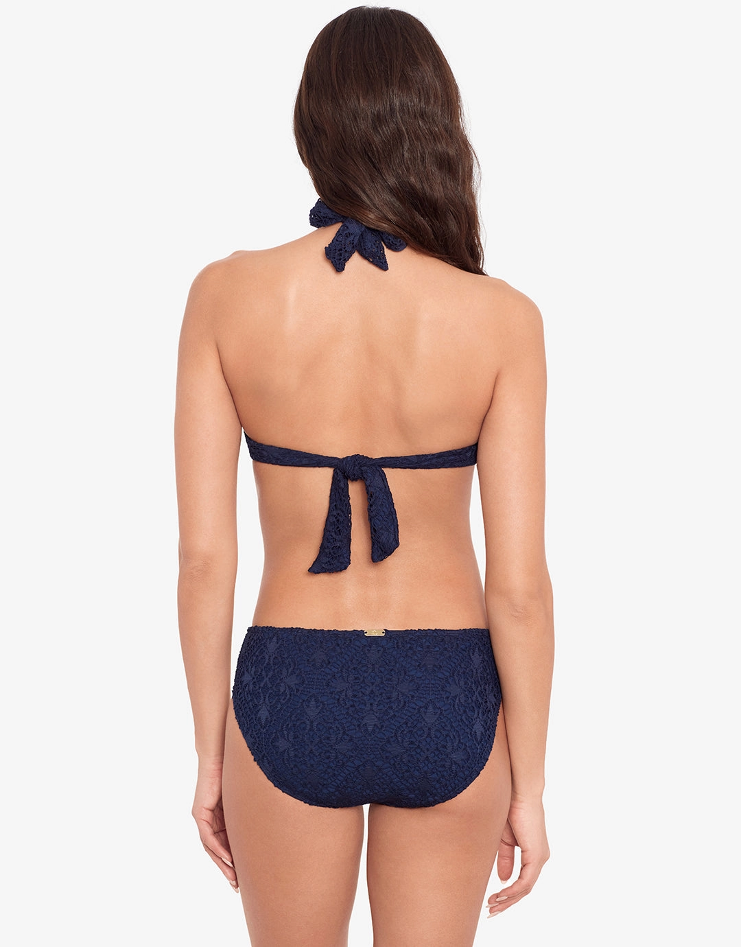 Crochet Rattan Ring Halter Bikini Top - Navy