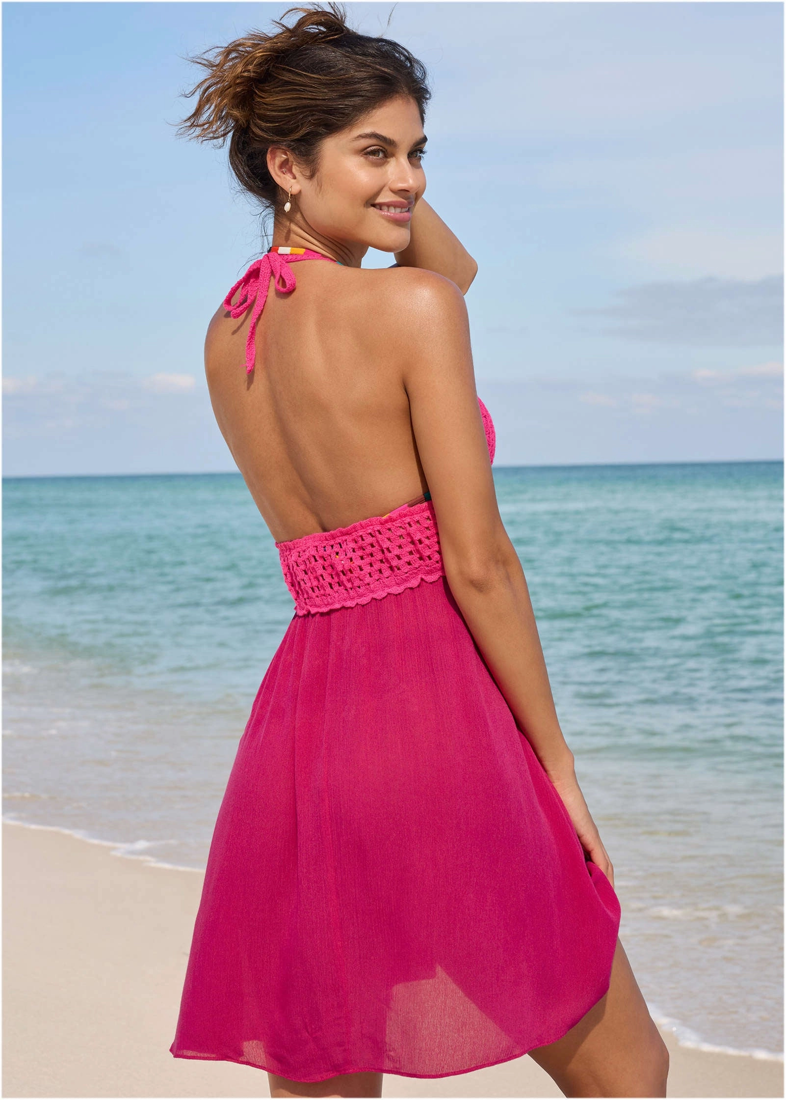 Crochet Top Cover-Up Dress - Raspberry