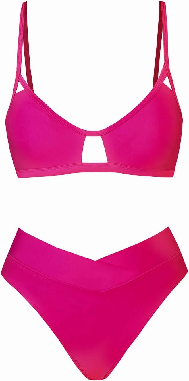CUPSHE Bikini Set for Women Two Piece Swimsuits Cut Out High Waisted Scoop Neck V Cut Bottom