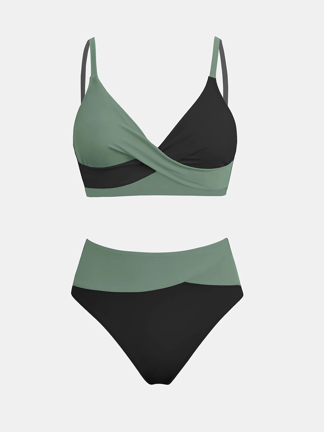 CUPSHE Women's Bikini Sets Two Piece Swimsuit High Waisted V Neck Twist Front Adjustable Spaghetti Straps Bathing Suit