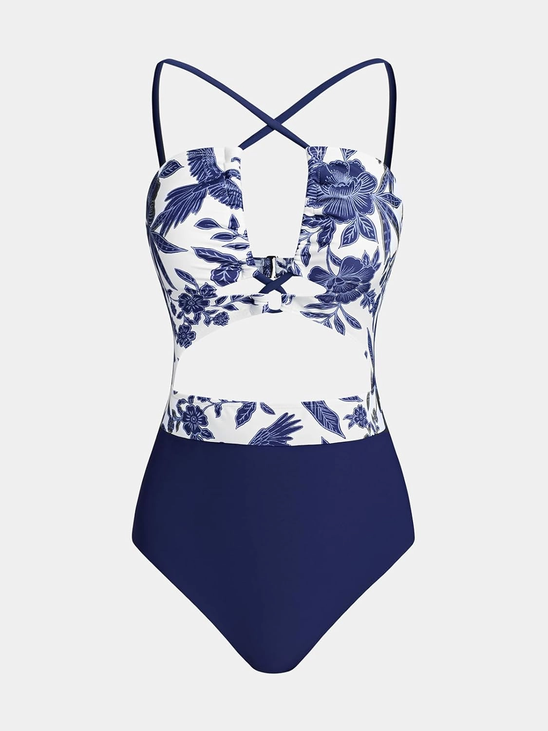 CUPSHE Women's One Piece Swimsuit Plunge Neckline Cutout Criss Cross Bathing Suit
