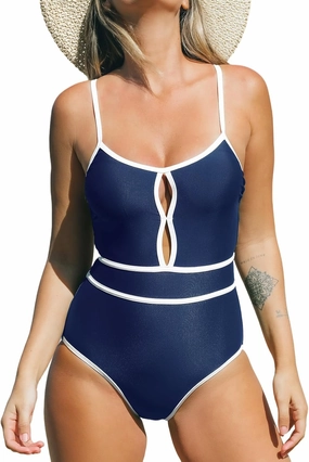 CUPSHE Women's One Piece Swimsuit Scoop Neck Bathing Suit Keyhole Cutout Color Block Adjustable Straps Swimwear