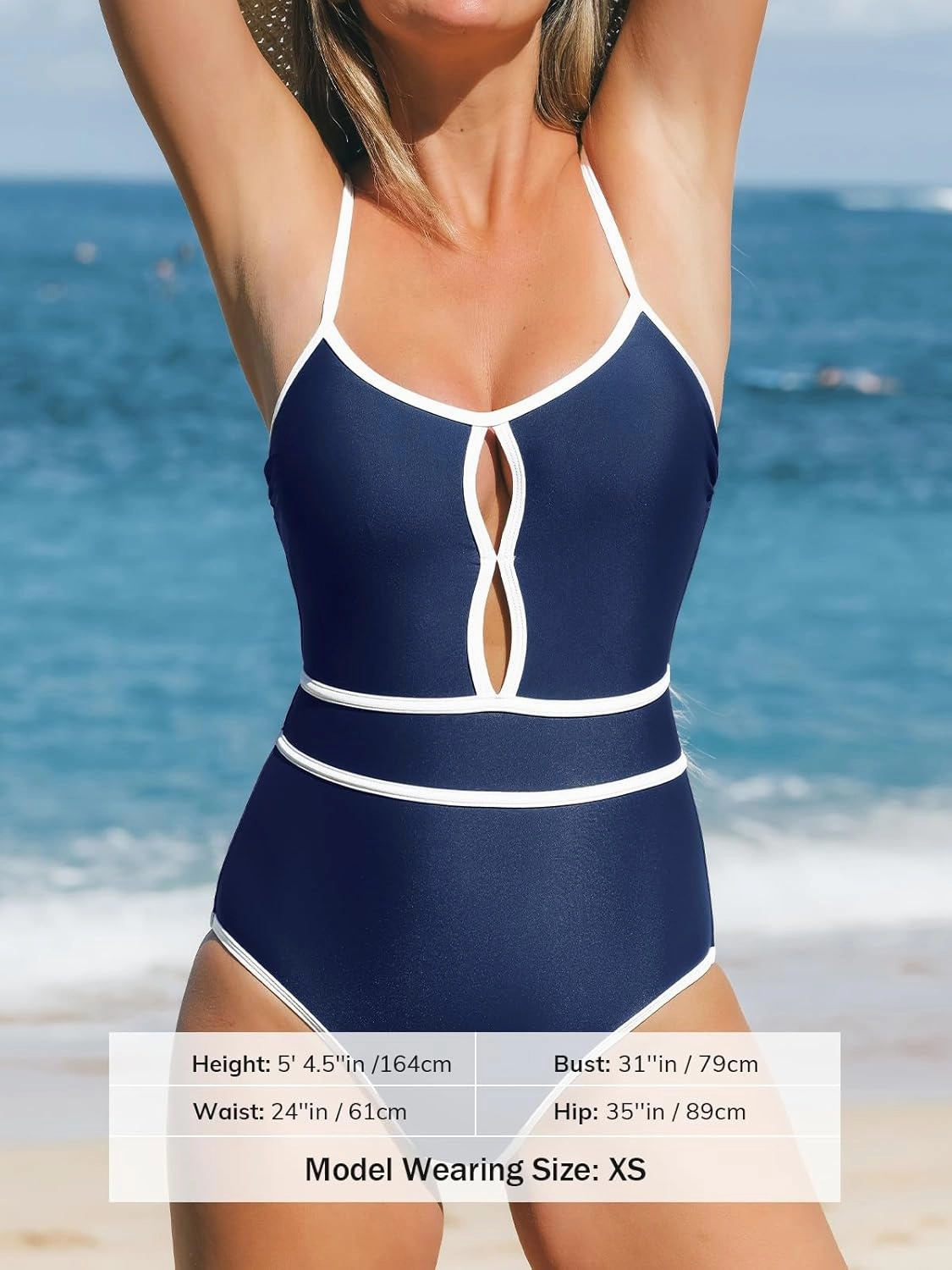 CUPSHE Women's One Piece Swimsuit Scoop Neck Bathing Suit Keyhole Cutout Color Block Adjustable Straps Swimwear