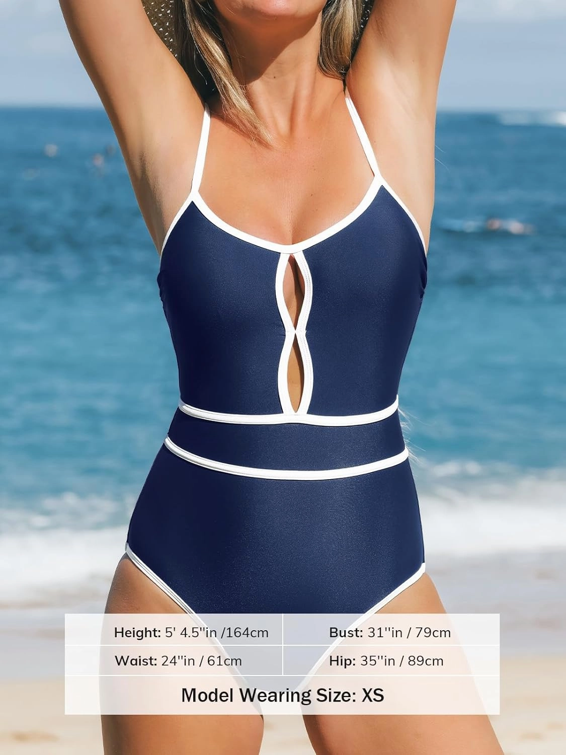 CUPSHE Women's One Piece Swimsuit Scoop Neck Bathing Suit Keyhole Cutout Color Block Adjustable Straps Swimwear