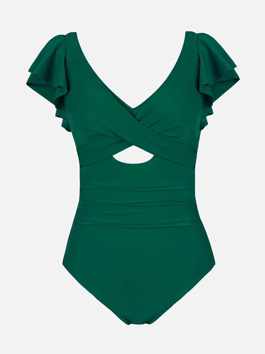 CUPSHE Women's One Piece Swimsuit Tummy Control Bathing Suit V Neck Ruffled Wrap Ruched Cutout Back Hook (Available in Plus)
