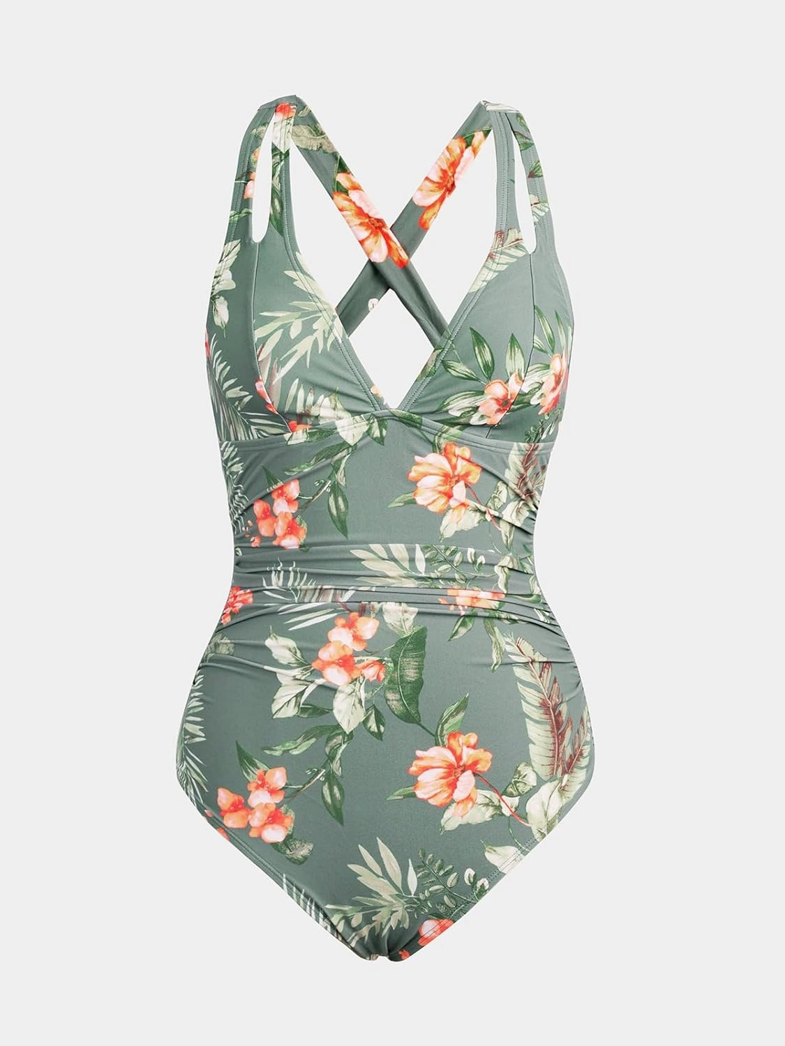 CUPSHE Women's One Piece Swimsuit Tummy Control Deep V Neck Double Straps Crisscross Back Tie Bathing Suit