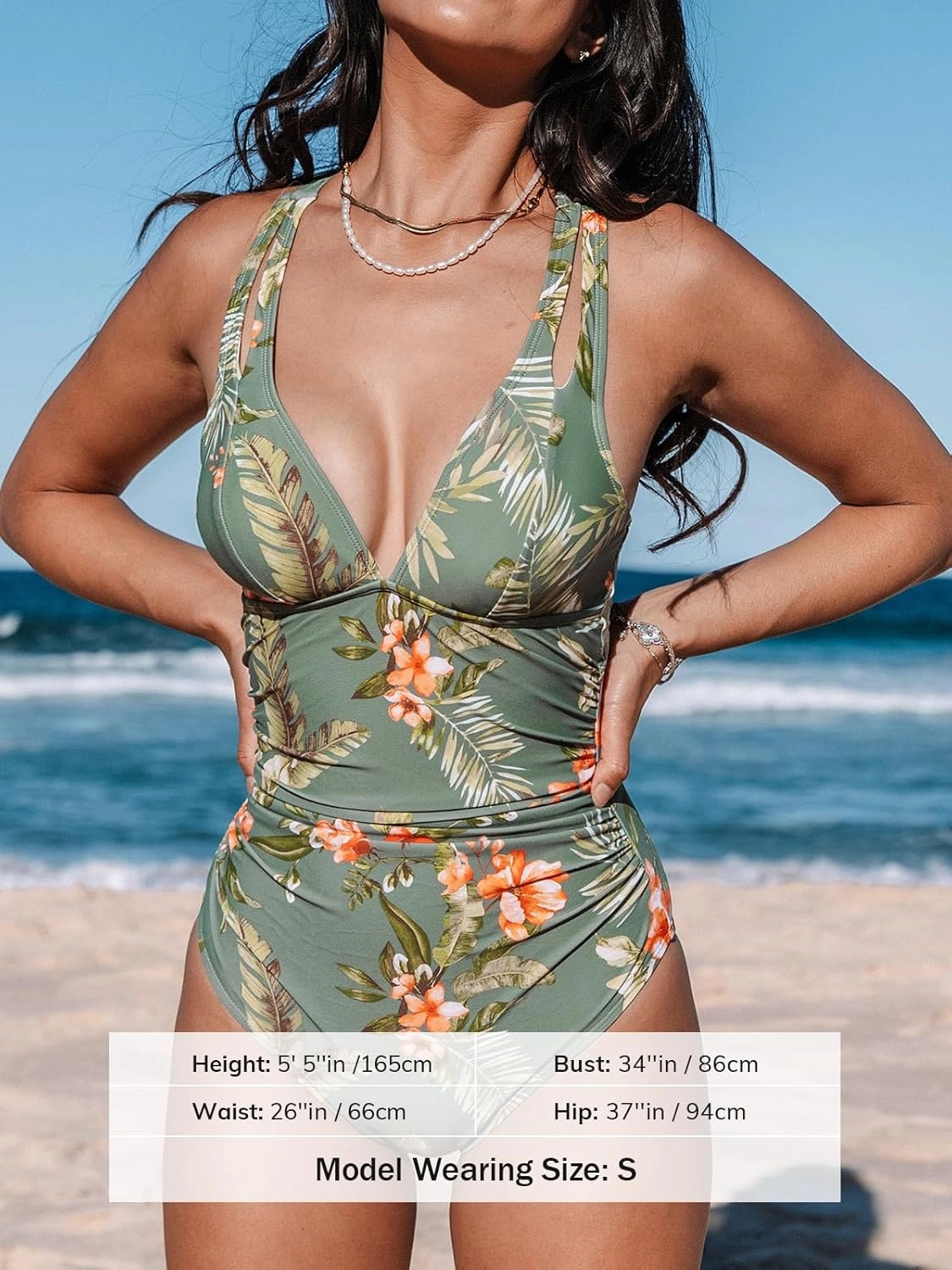 CUPSHE Women's One Piece Swimsuit Tummy Control Deep V Neck Double Straps Crisscross Back Tie Bathing Suit