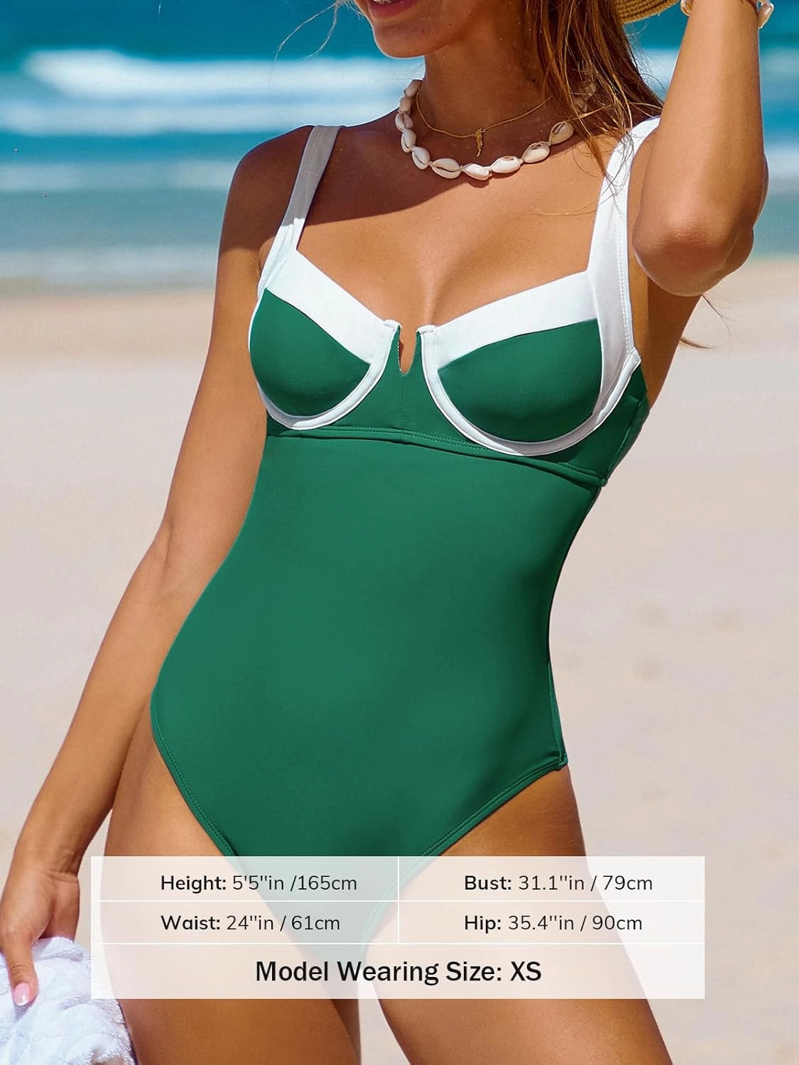 CUPSHE Women's One Piece Swimsuit U Wire Neck Color Block Back Cutout Bathing Suit Underwire Wide Adjustable Straps