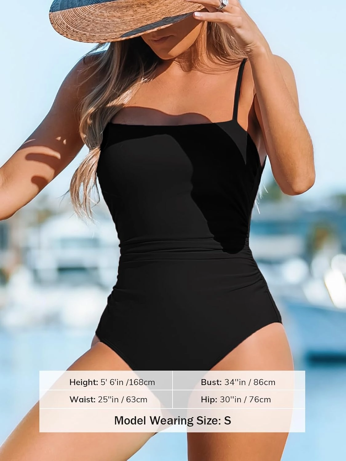 CUPSHE Women Swimsuit One Piece Bathing Suit Square Neck Cutout Back Tummy Control with Adjustable Spaghetti Straps