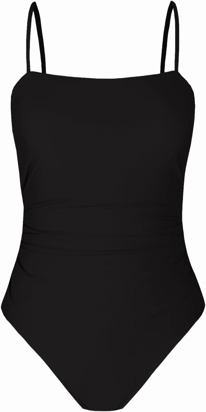 CUPSHE Women Swimsuit One Piece Bathing Suit Square Neck Cutout Back Tummy Control with Adjustable Spaghetti Straps