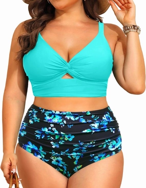 Daci Plus Size Two Piece Swimsuits - Women High Waisted Bikini Tummy Control Bathing Suits Knot Twist Swimwear 2025