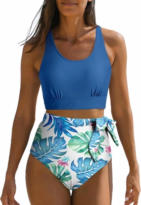Dokotoo Womens 2 Piece Swimsuit Scoop Neck Sleeveless 2025 Racerback Top Tummy Control Tie Knot Bathing Suits Floral Bottoms