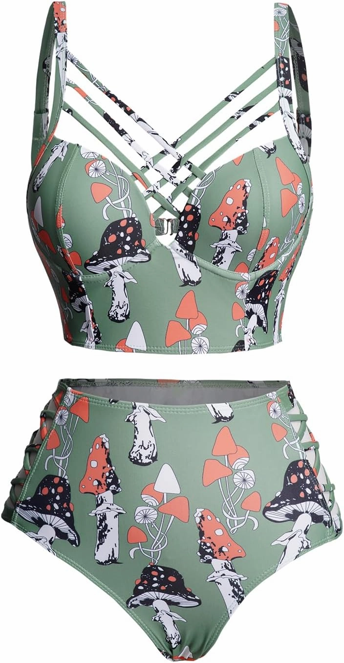 DRESSFO Gothic Galaxy Skull Print Bikini Set Retro Vintage Tummy Control Two Piece Tankini
