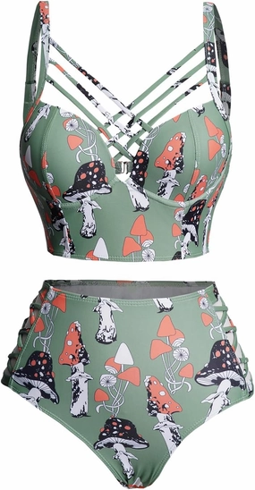 DRESSFO Gothic Galaxy Skull Print Bikini Set Retro Vintage Tummy Control Two Piece Tankini