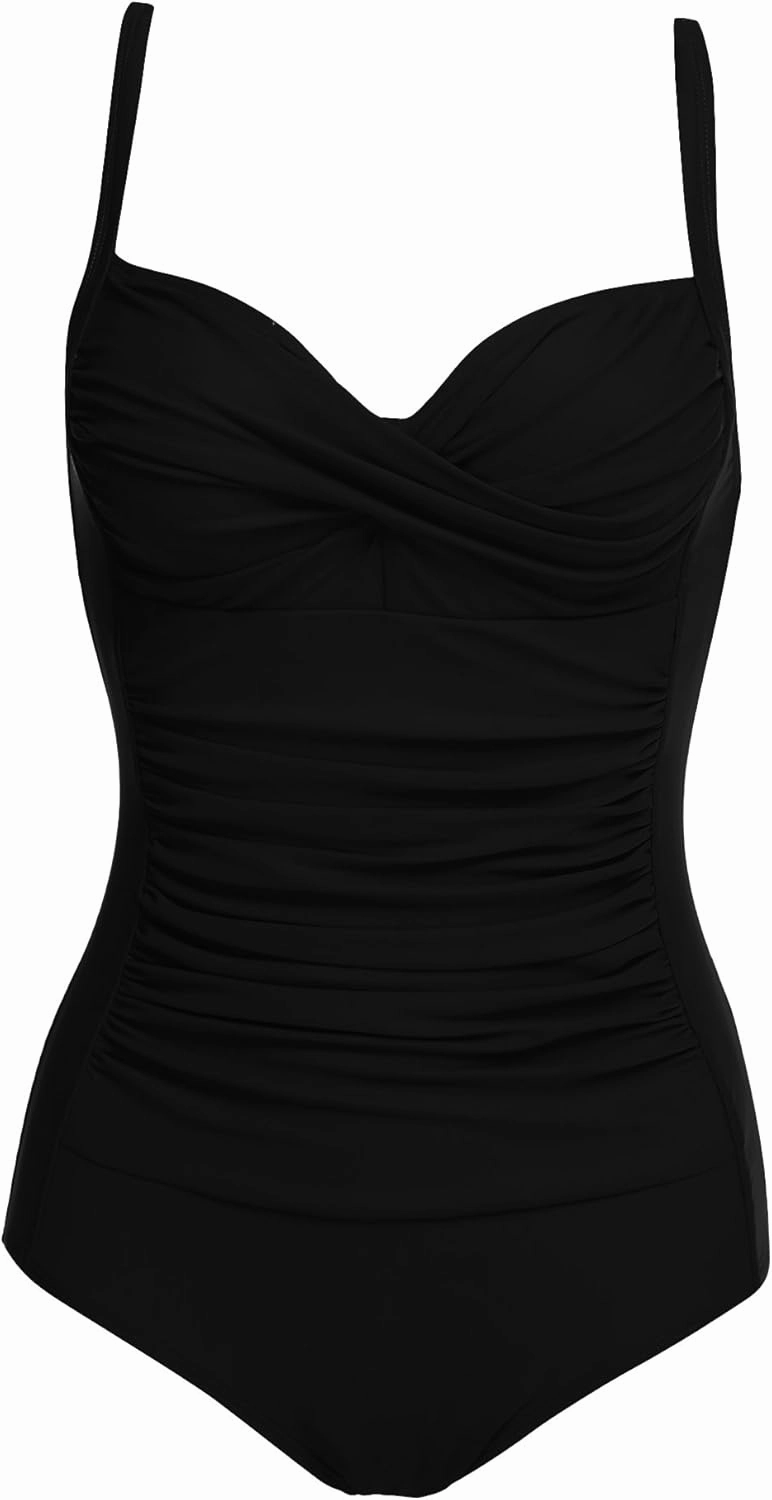 Ekouaer Women's One Piece Swimsuit Ruched Tummy Control Bathing Suits Vintage Retro Push Up Swimwear