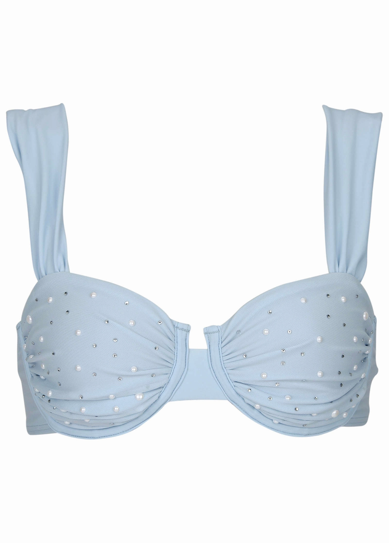 Embellished Balconette Top - Light Blue