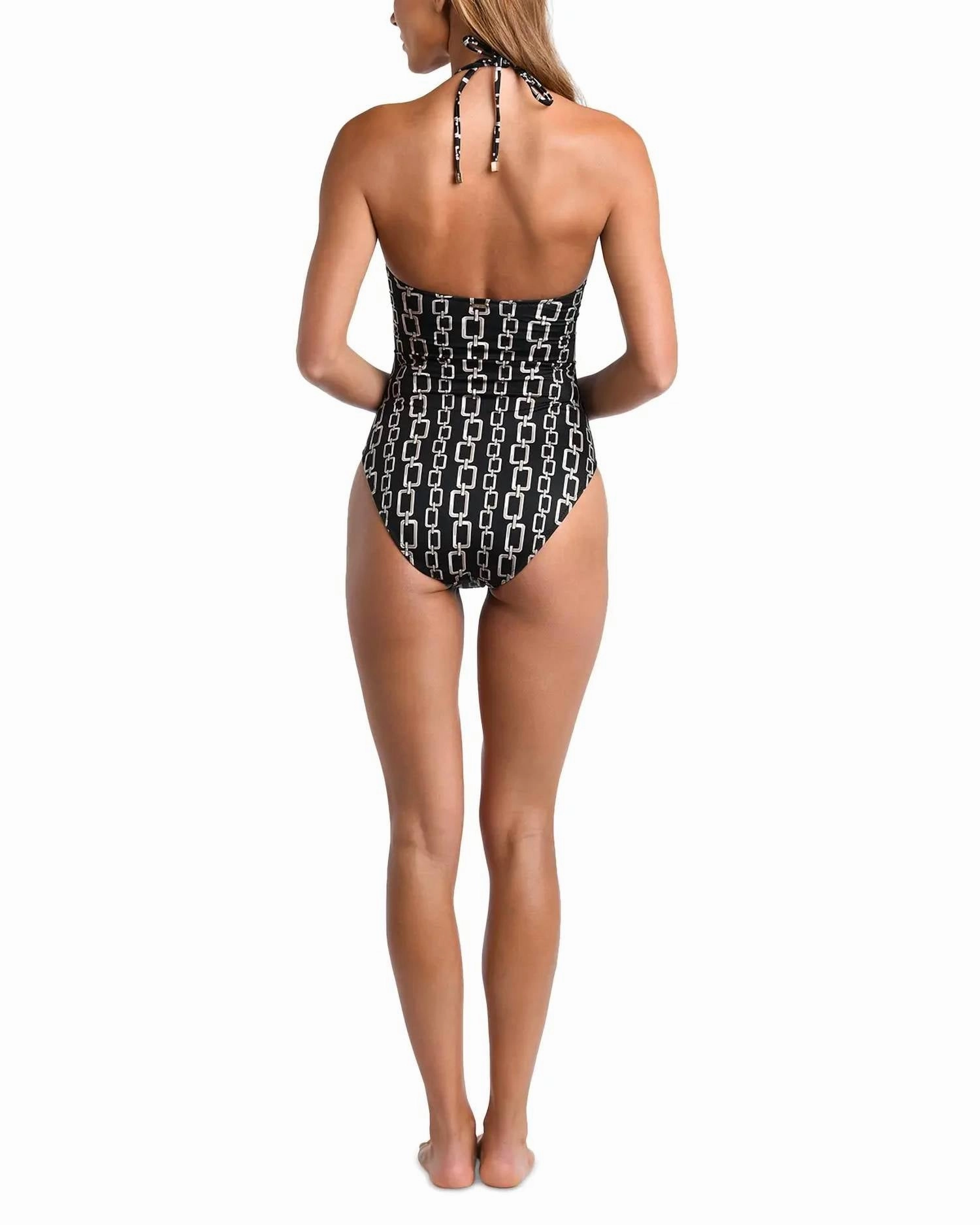Emila Geo Halter Bandeau One Piece Swimsuit In Black