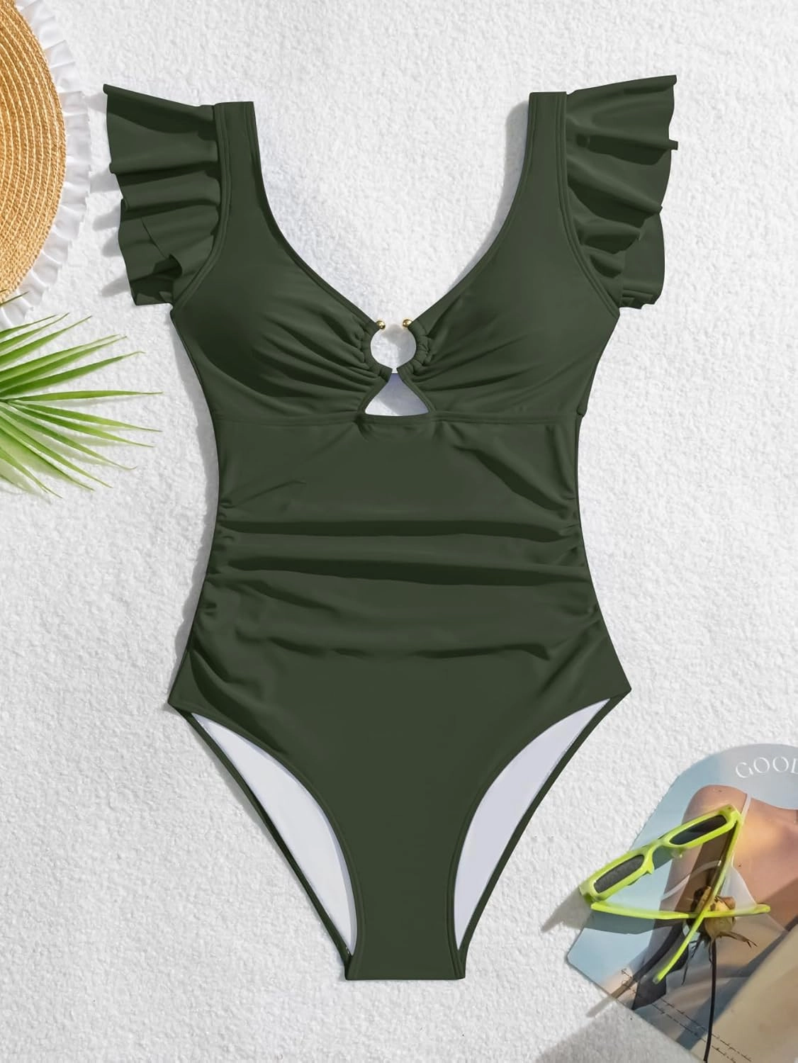 Eomenie Women's One Piece Swimsuit Tummy Control Bathing Suit Cutout Ruffle Slimming Swim Suit