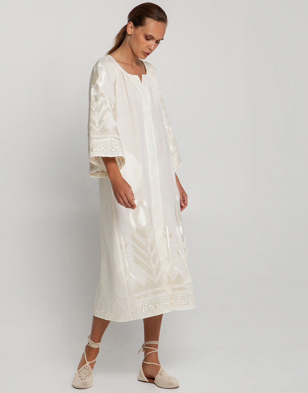 Feather Midi Kaftan - Natural and Champagne