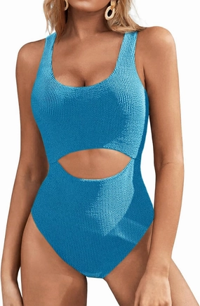 Fisoew Womens One Piece Swimsuits Cut Out Tummy Control High Cut Slimming Adjustable Strap Textured Bathing Suit
