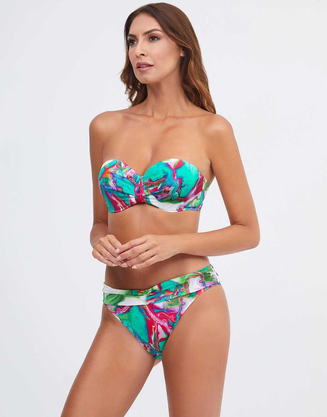 Frida Bandeau Bikini Top - Green Marble
