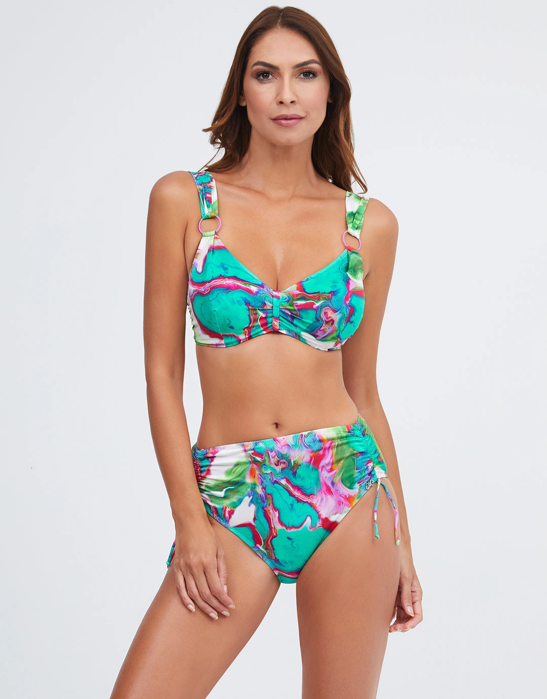 Frida Underwired Ring Bikini Top - Green Marble