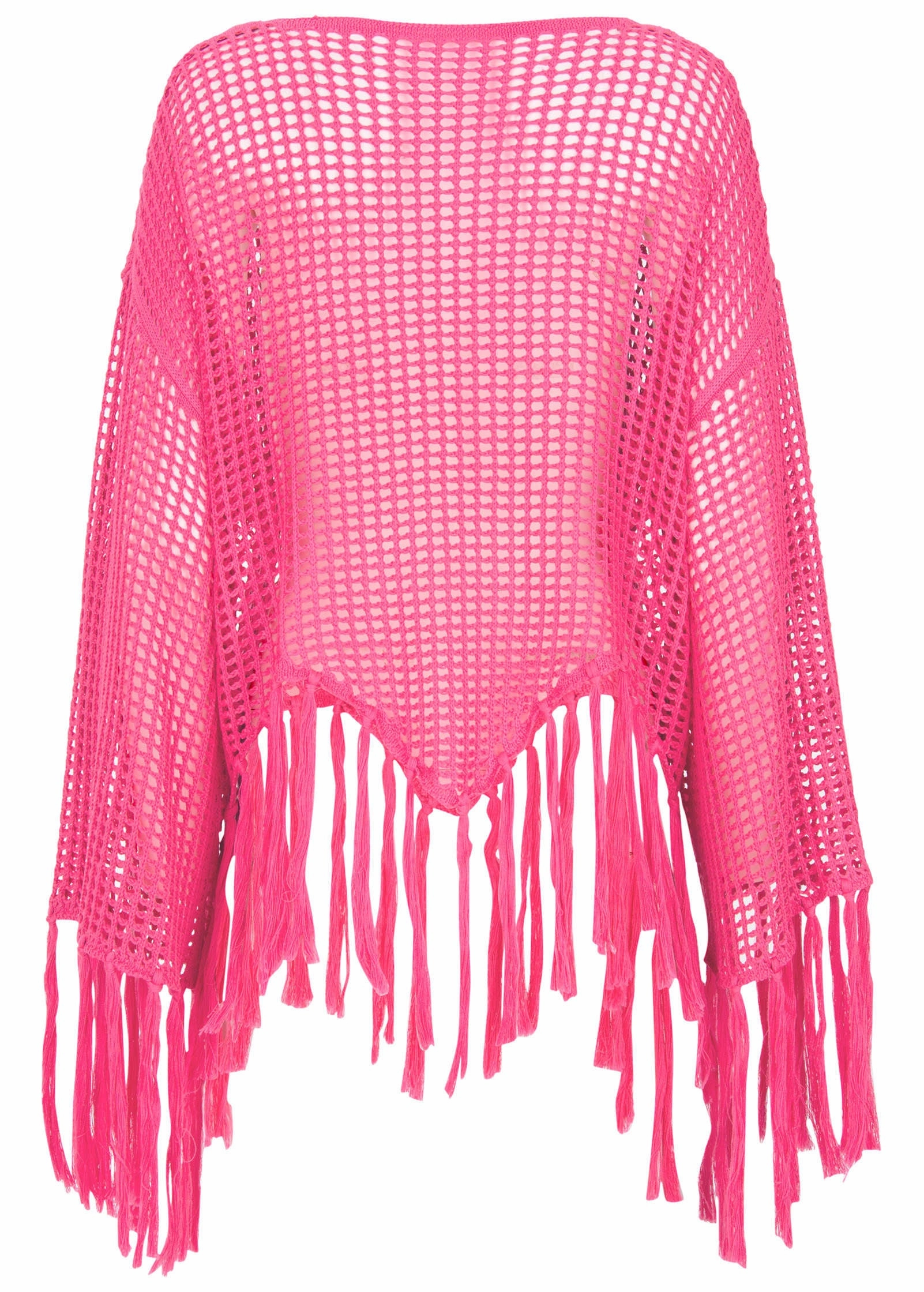 Fringe Crochet Cover-Up - Hot Pink