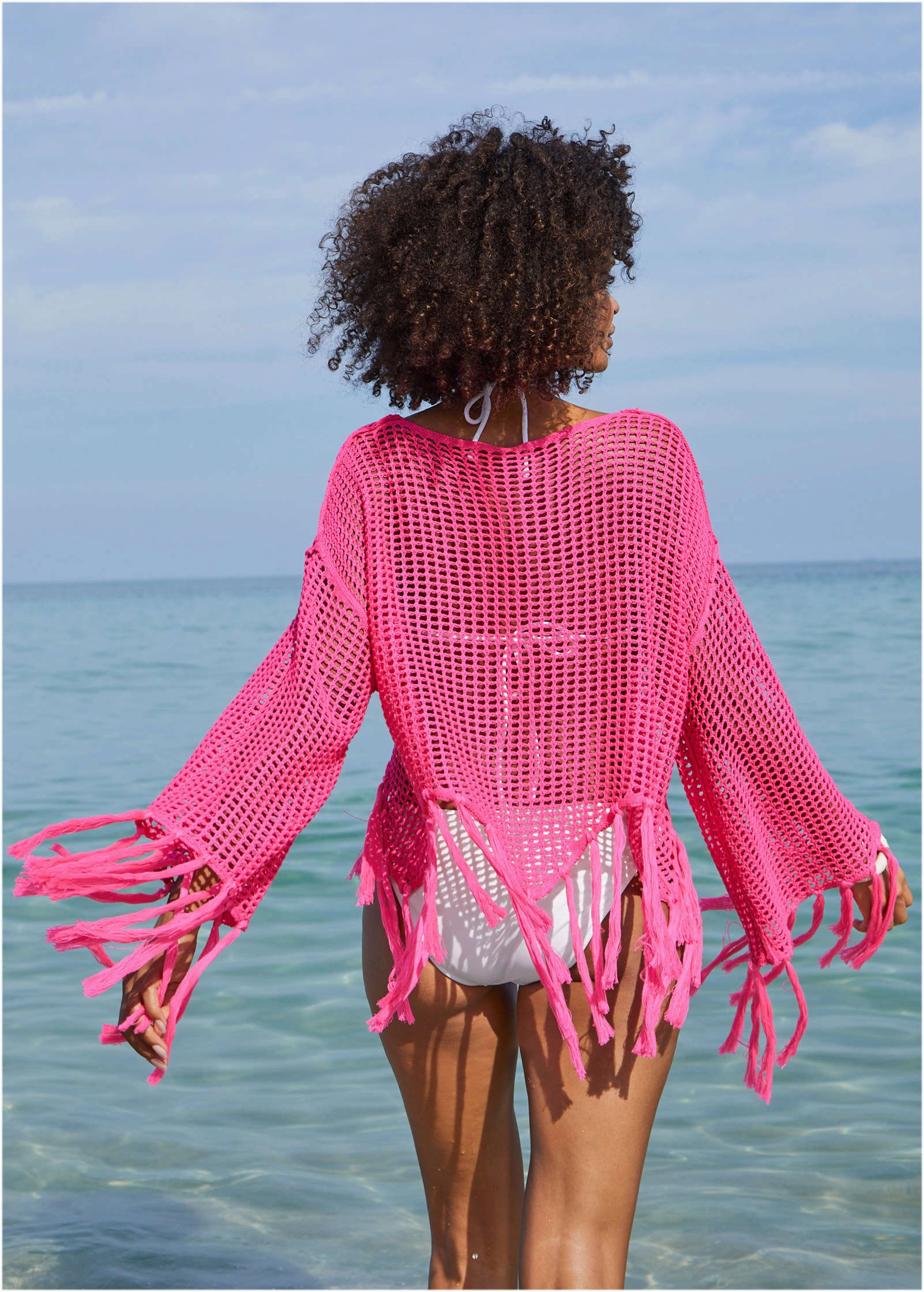 Fringe Crochet Cover-Up - Hot Pink