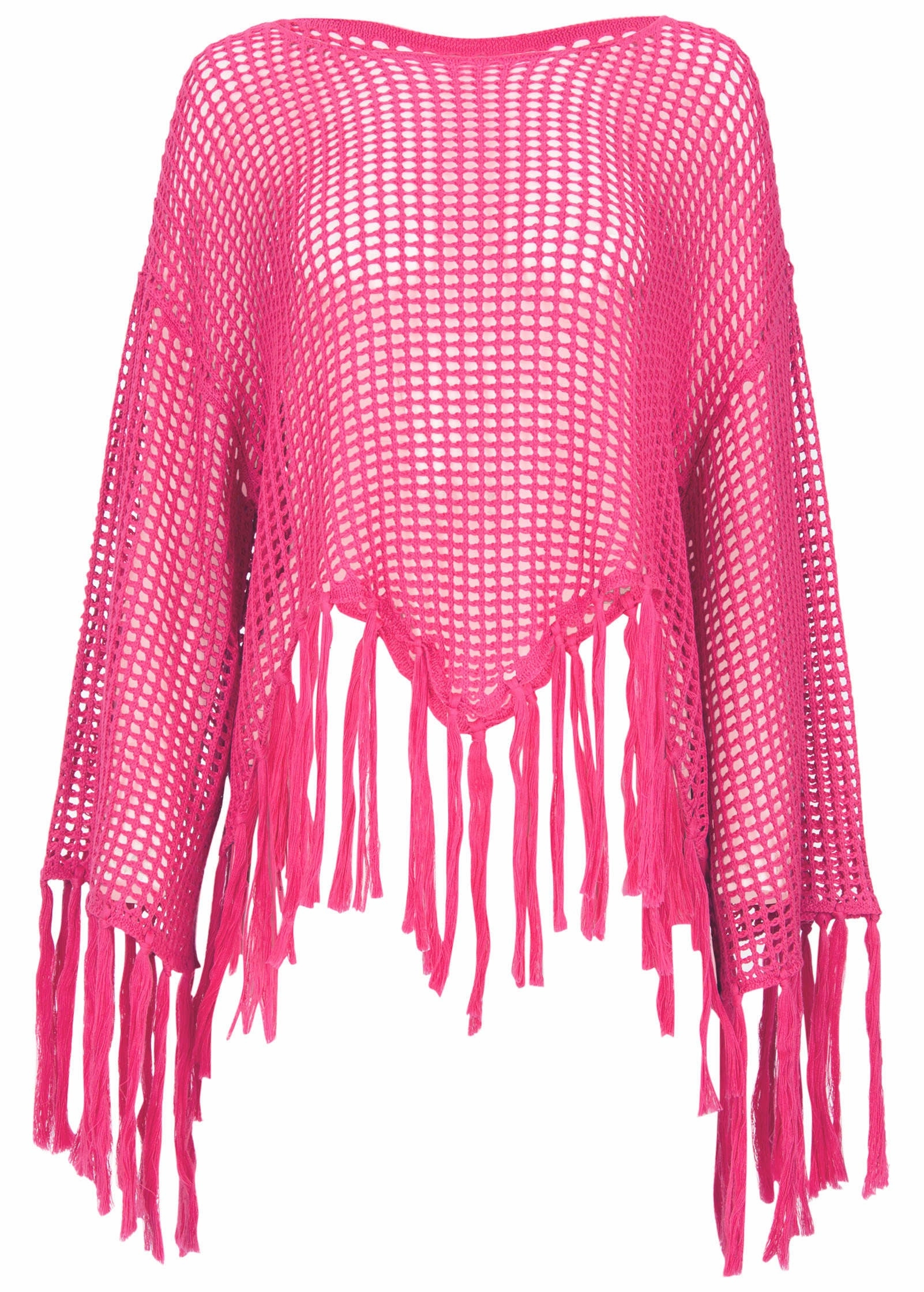 Fringe Crochet Cover-Up - Hot Pink