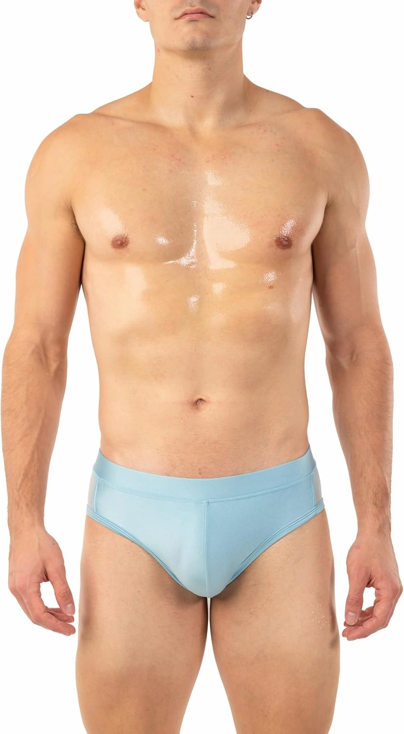 Gary Majdell Sport Men's Bikini Swimsuit with Side Mesh Inserts - Available in Shiny Tricot and Nylon Spandex Prints