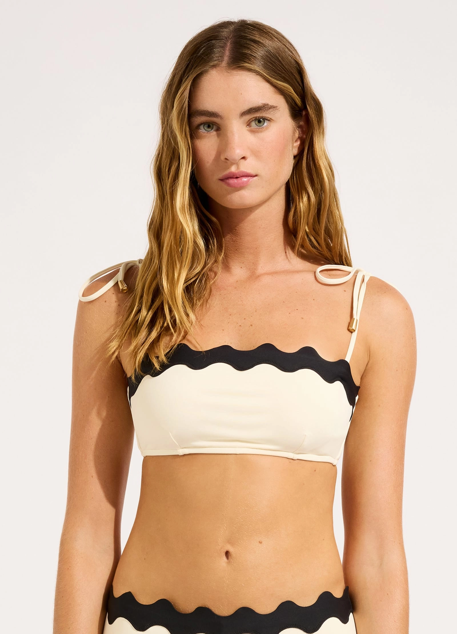 Gia Ric Rac Bustier Bandeau Bikini Top - Ecru