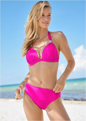 Goddess Push-Up Halter Top  - Electric Pink