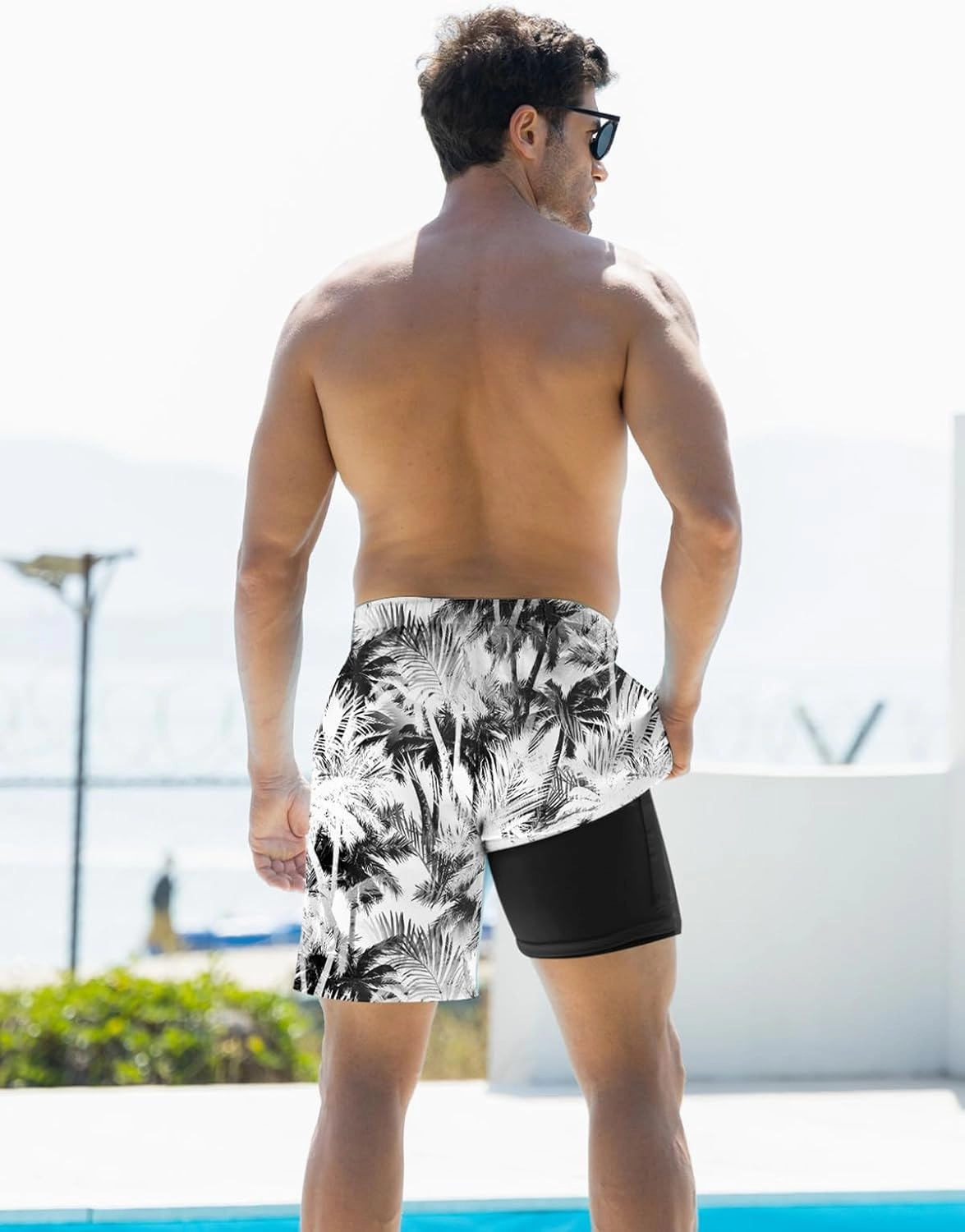 Goodstoworld Men's Funny Swim Trunks with Compression Liner 2 in 1 Quick-Dry 9" Stretch Shorts with Three Pockets