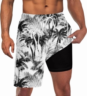 Goodstoworld Men's Funny Swim Trunks with Compression Liner 2 in 1 Quick-Dry 9" Stretch Shorts with Three Pockets