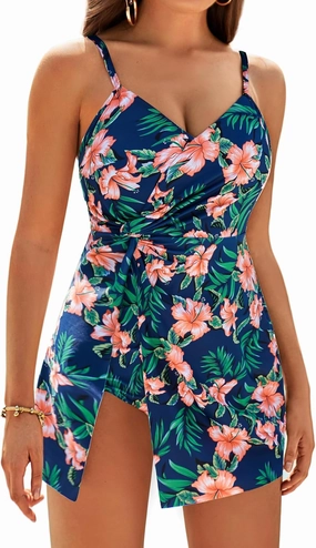 GRACE KARIN Women's One Piece Swim Dress V Neck Tummy Control Swimsuit Vacation Beachwear Bathing Suit