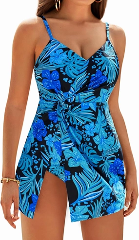 GRACE KARIN Women's One Piece Swim Dress V Neck Tummy Control Swimsuit Vacation Beachwear Bathing Suit