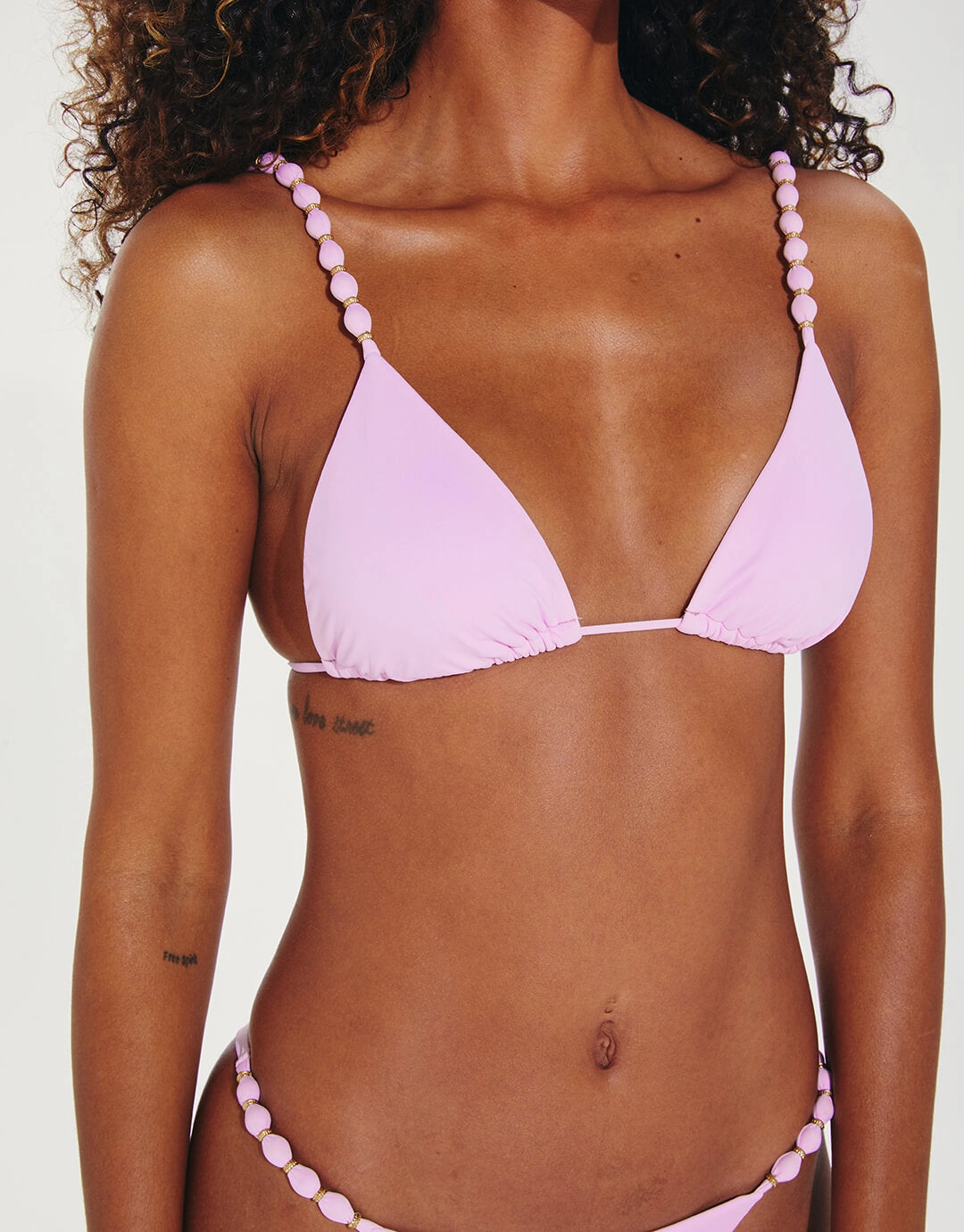 Grenadine Beads Parallel Tri Bikini Top - Lilac