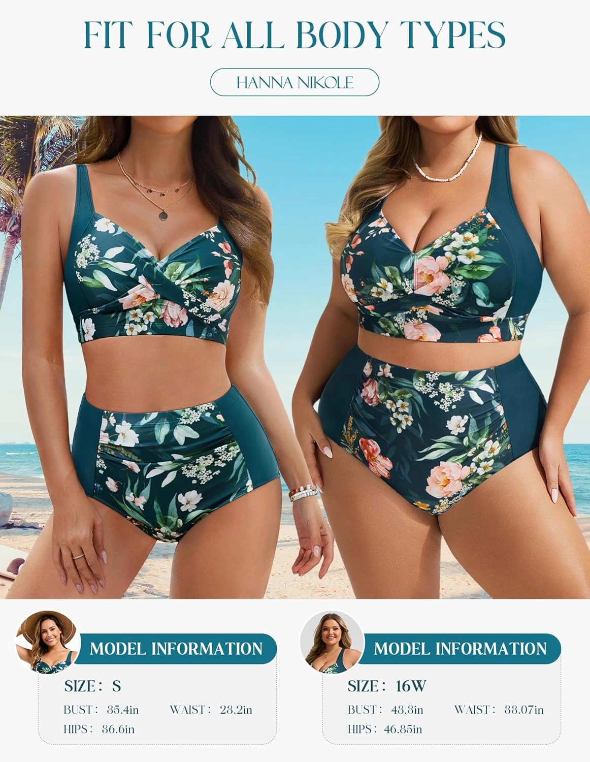 Hanna Nikole Womens High Waisted Bikini Sets Tummy Control Swimsuit Ruched Two Piece Bathing Suit