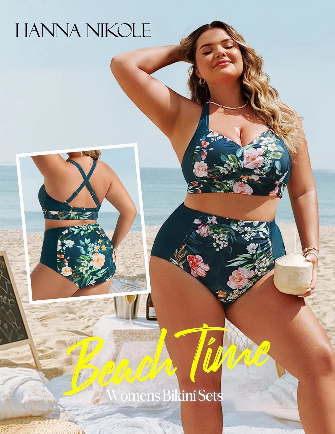 Hanna Nikole Womens High Waisted Bikini Sets Tummy Control Swimsuit Ruched Two Piece Bathing Suit