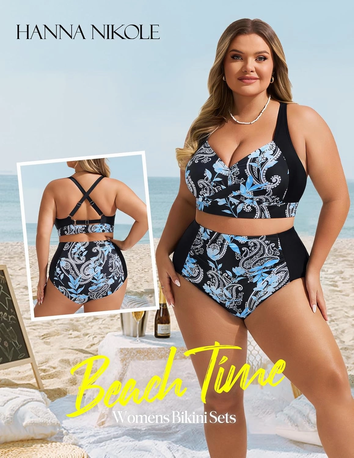 Hanna Nikole Womens High Waisted Bikini Sets Tummy Control Swimsuit Ruched Two Piece Bathing Suit