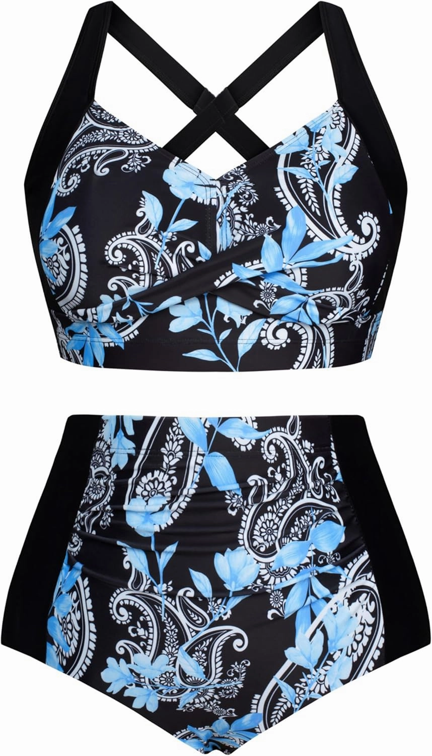 Hanna Nikole Womens High Waisted Bikini Sets Tummy Control Swimsuit Ruched Two Piece Bathing Suit