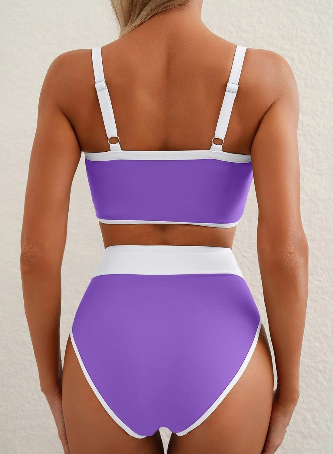 Herseas Women's Two Tone Patchwork Bikini Sets U Neck Swimsuit High Waisted Bathing Suit