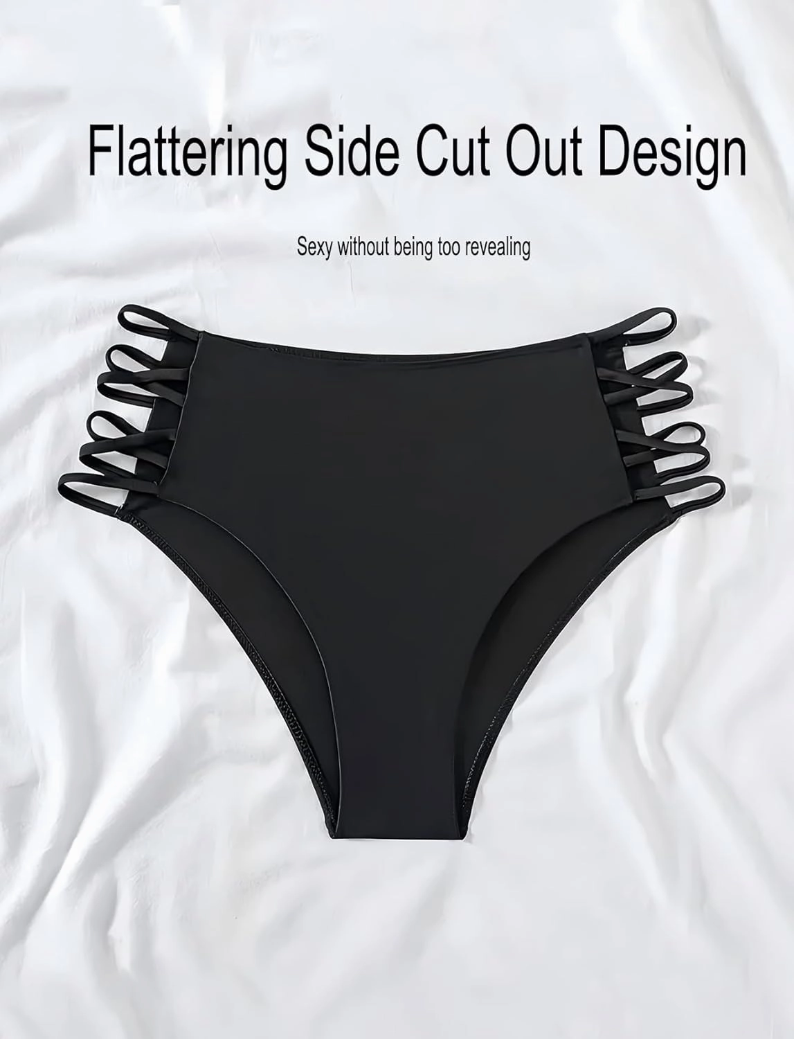 High Waisted Bikini Bottoms for Women Tummy Control Retro Black Full Coverage Strappy Bathing Suit Bottoms