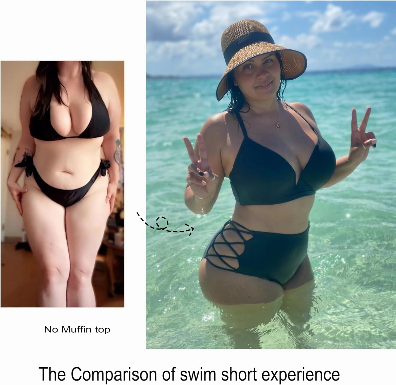 High Waisted Bikini Bottoms for Women Tummy Control Retro Black Full Coverage Strappy Bathing Suit Bottoms
