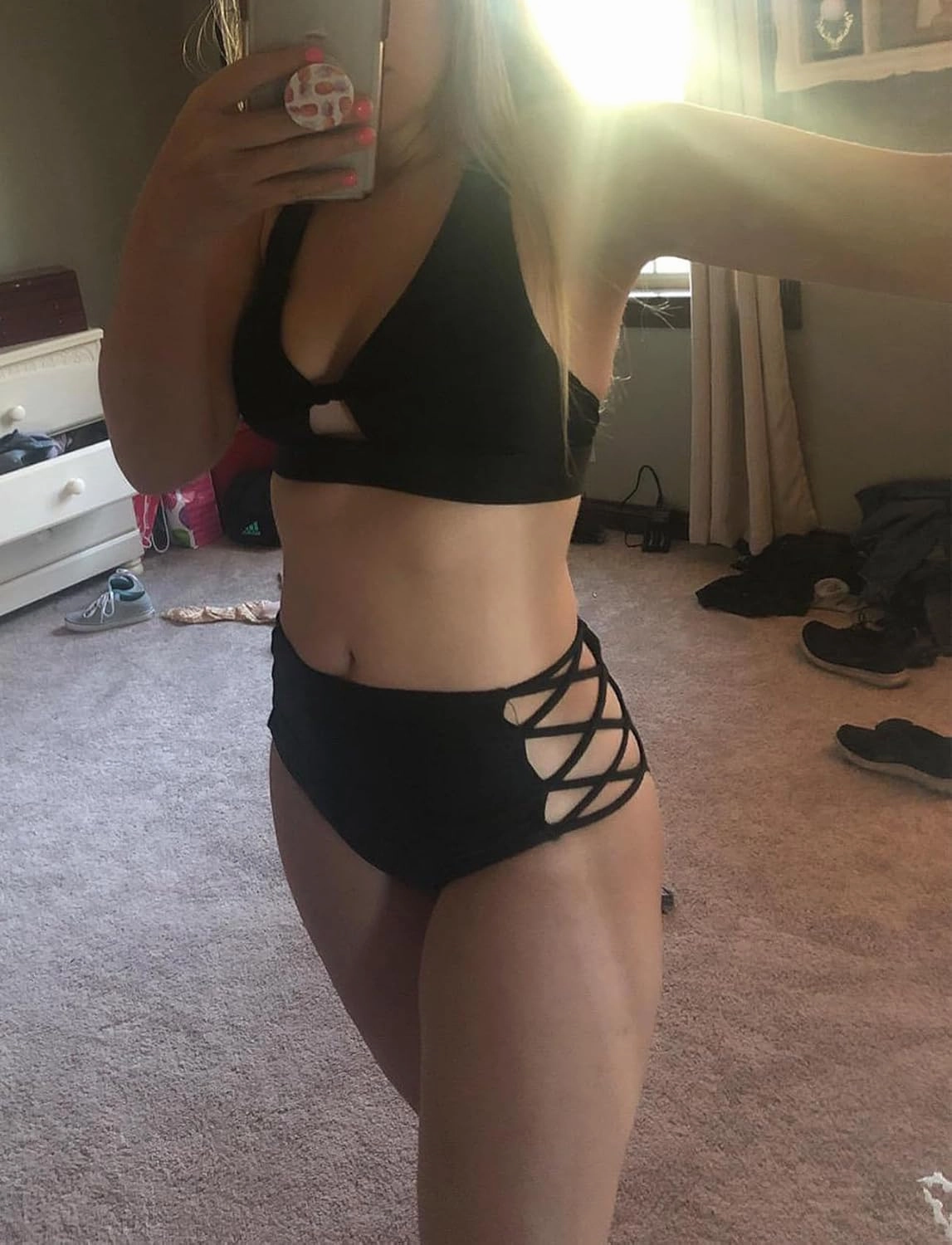 High Waisted Bikini Bottoms for Women Tummy Control Retro Black Full Coverage Strappy Bathing Suit Bottoms