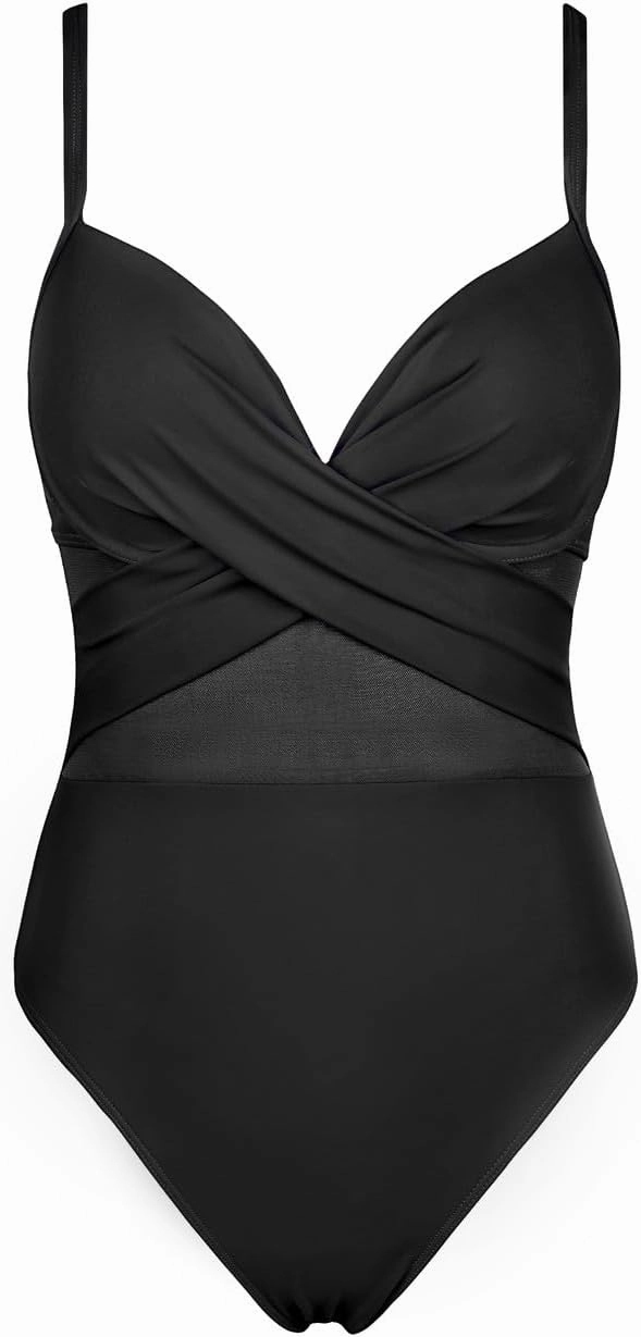 Hilor Underwire One Piece Swimsuits for Women Sexy Cutout Mesh Criss Cross Push Up Bathing Suits